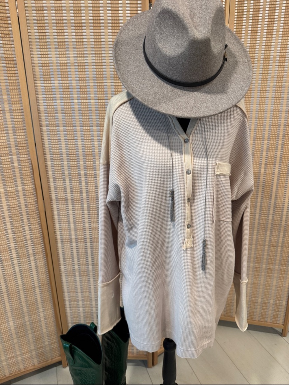 Three Bird Nest Cream Waffle Knit Long Sleeve Tunic